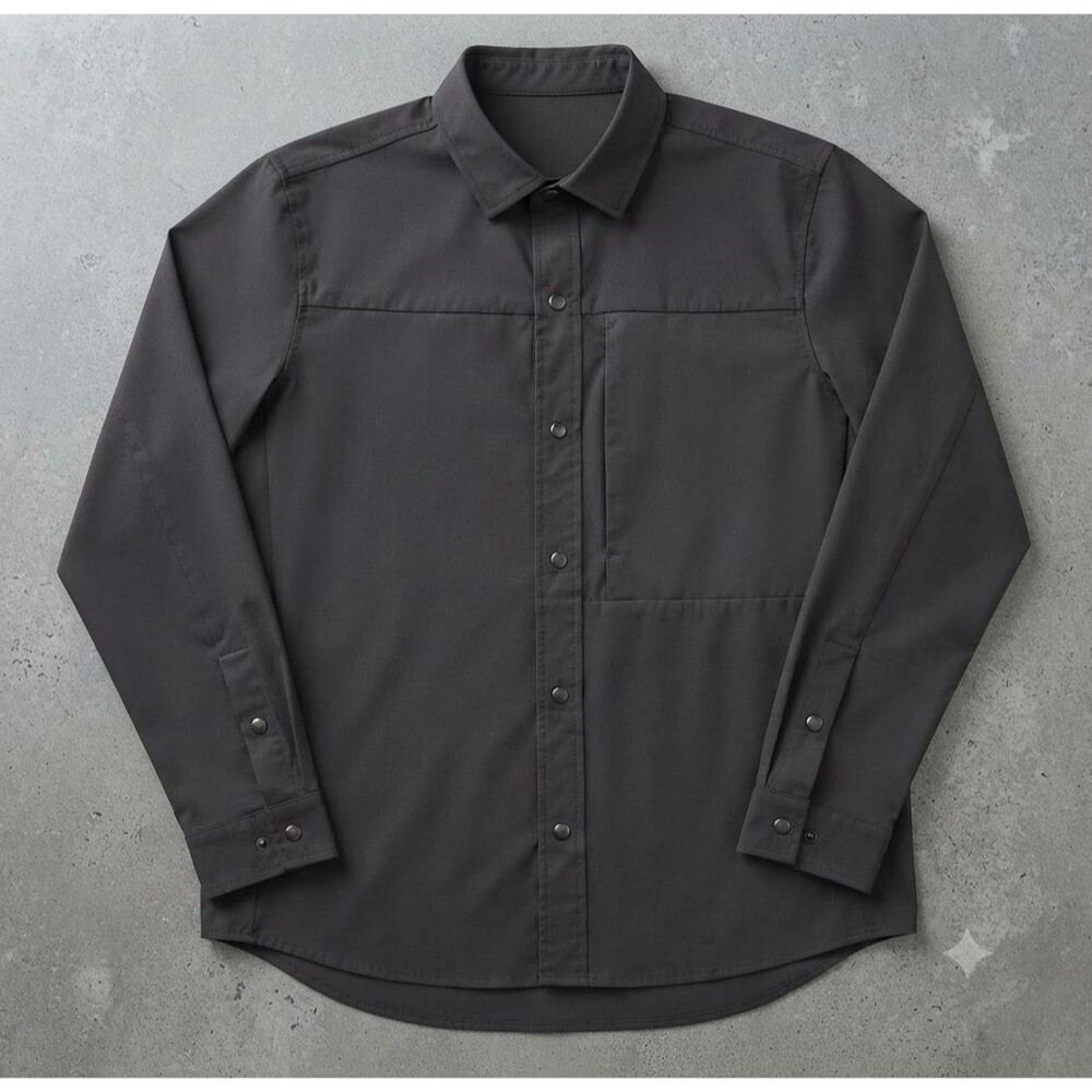 VRST Mens Snap Utility Shirt Jacket M Charcoal Gray Black Long Sleeve Athleisure